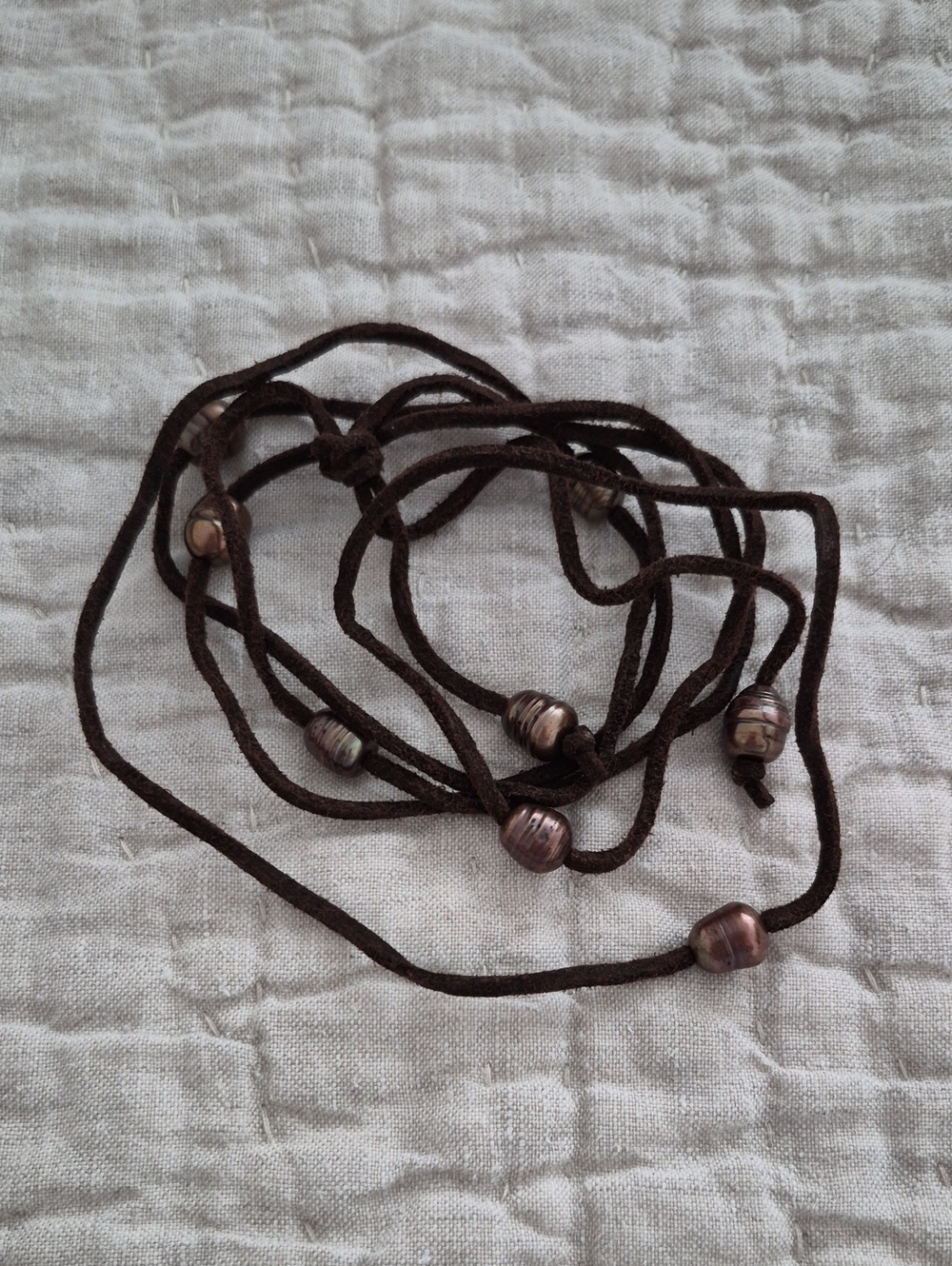 Brown Suede Cord Necklace with Brown Freshwater Pearls